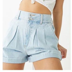 Denim Pleated Shorts